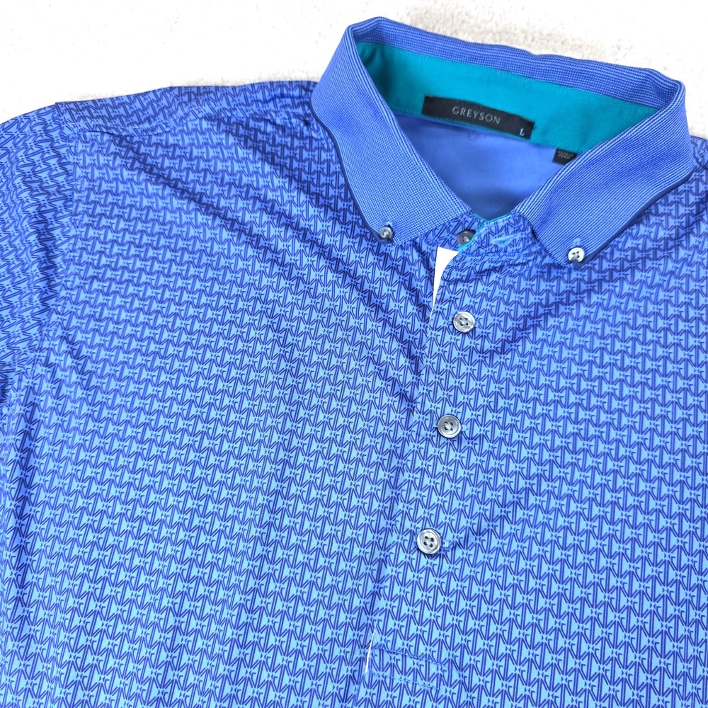 Greyson Players Club Ghost Thistle Golf Polo Shirt Mens L Blue Performance